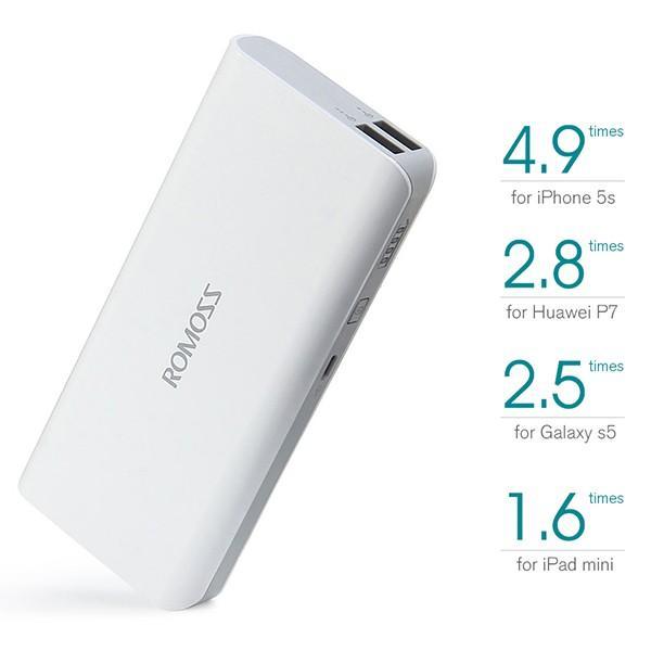 Romoss Sense 4 10400mAh Power Bank – Dual USB, Fast Charging – White