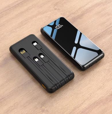 Power bank Fast Quick External Battery Charger For 10000 mAh 15W With 2 Inputs USB 4 Outputs Builtin Cable Model A305